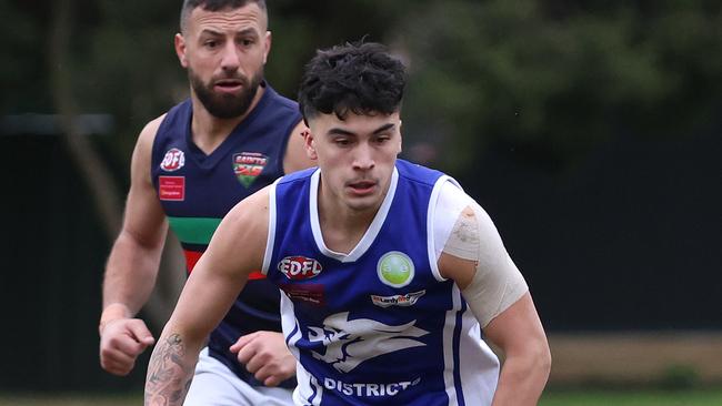 EDFL: Coburg Districts v Northern Saints: Jasper Dang-Lynch of Coburg Districts at Cole Reserve on Saturday July 15, 2023 in Pascoe Vale, Victoria, Australia.Picture: Hamish Blair