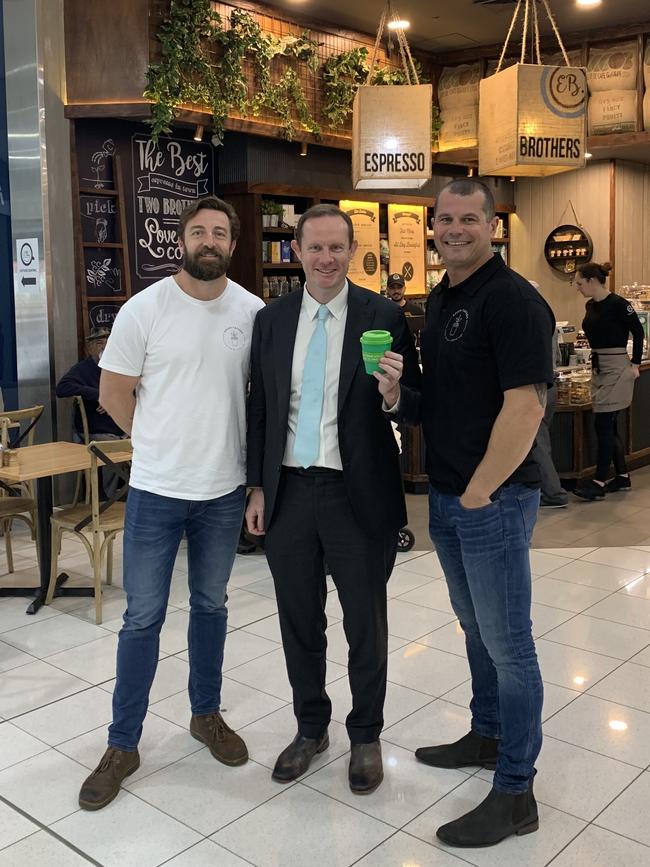 Martin Brooks (co-founder of Green Caffeen), Inner West mayor Darcy Byrne, and Damien Clarke (co-founder of Green Caffeen).