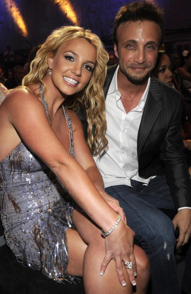 Britney Spears and Larry Rudolph in the audience at the 2008 MTV Video Music Awards on September 7, 2008. Picture: Getty Images