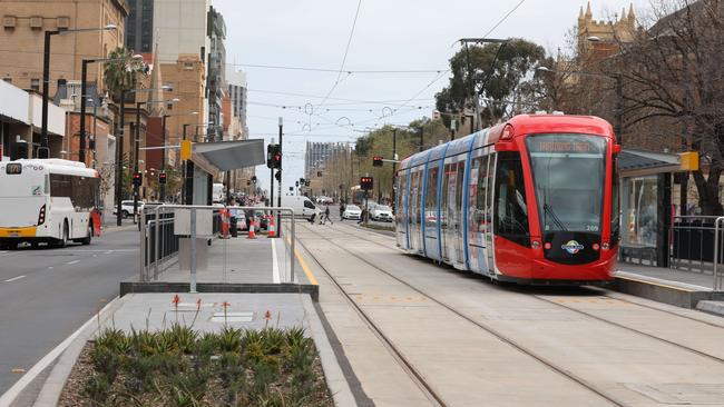 The tram extension on North Terrace. Picture: AAP / Dean Martin