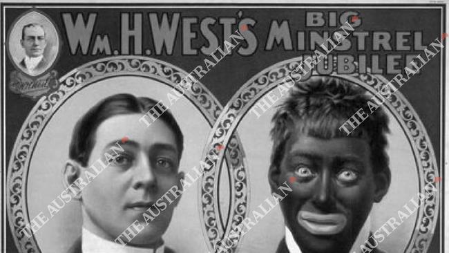 A NT Police TRG award issued in 2015, set to the background of William H. West’s Big Minstrel Jubilee, featuring a caricature of what appears to be a person wearing blackface. Picture: Supplied