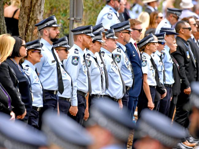 The guard of honour at the memorial service with full police honours for constables Rachel McCrow and Matthew Arnold at Brisbane Entertainment Centre. Picture: John Gass/NCA NewsWire