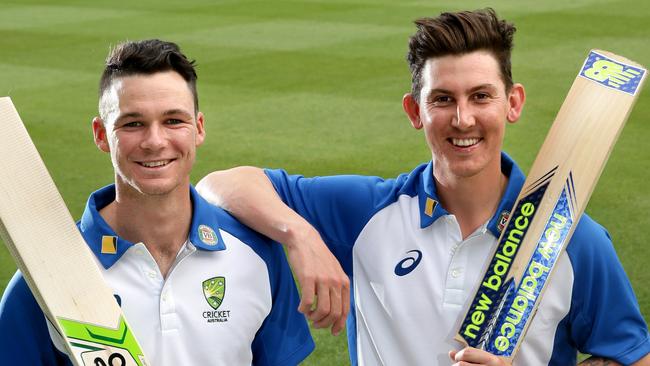Debutants Peter Handscomb and Nic Maddinson after being chosen in the Australian Test team for the 3rd test against South Africa in Adelaide . Picture : Gregg Porteous
