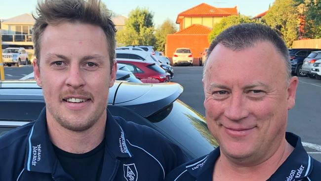 Aberfeldie EDFL recruit Nick Meese with president Brett Williamson. Picture: Supplied