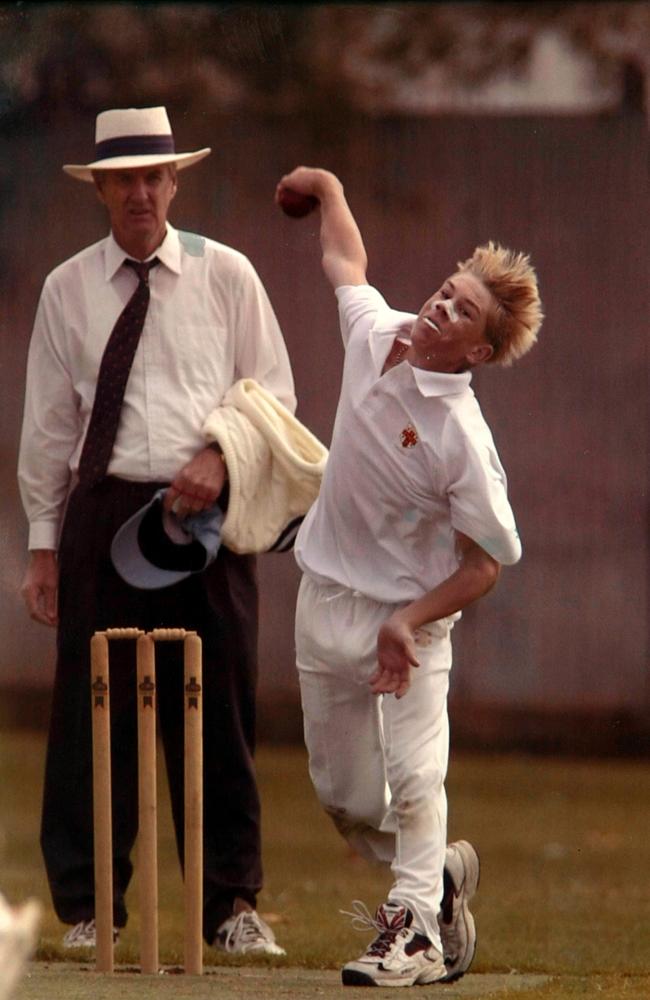 David Warner bowling leg breaks for NSW under-15s. Picture: Alan Pryke