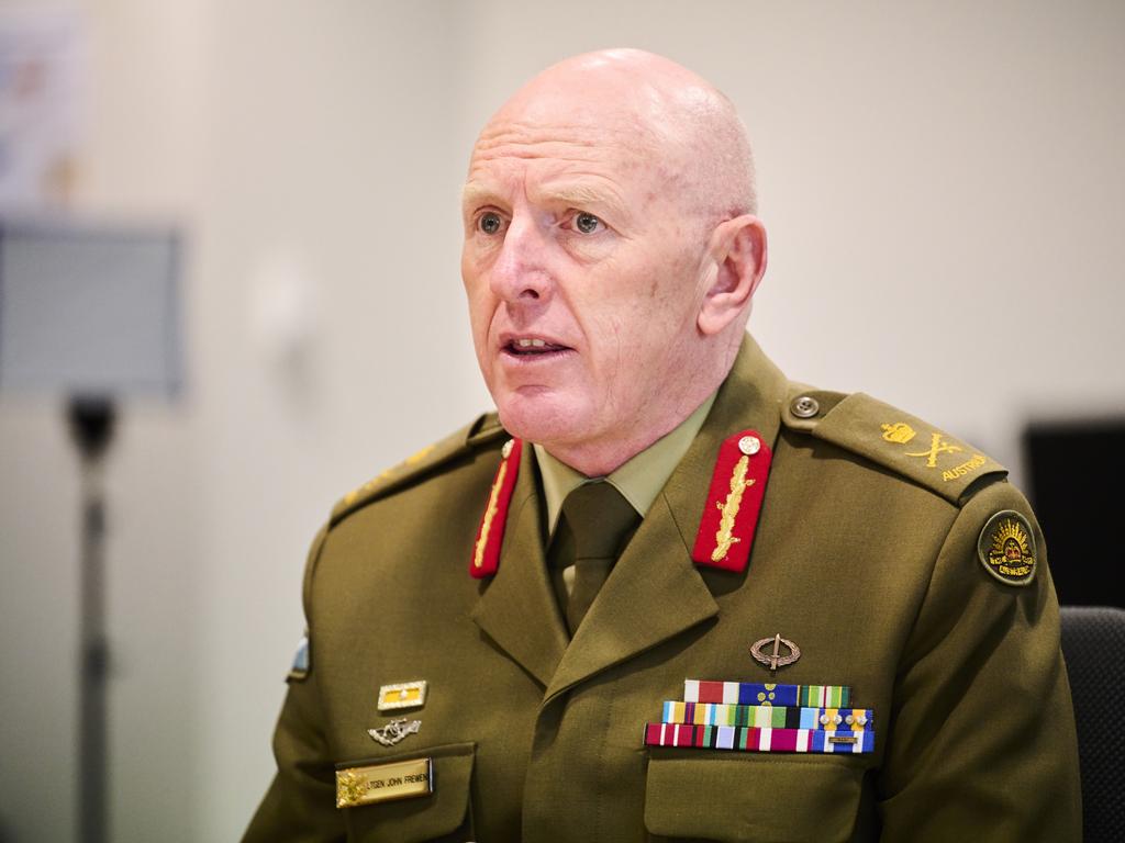 Lieutenant General John Frewen speaks during a zoom meeting with state premiers and chief ministers.