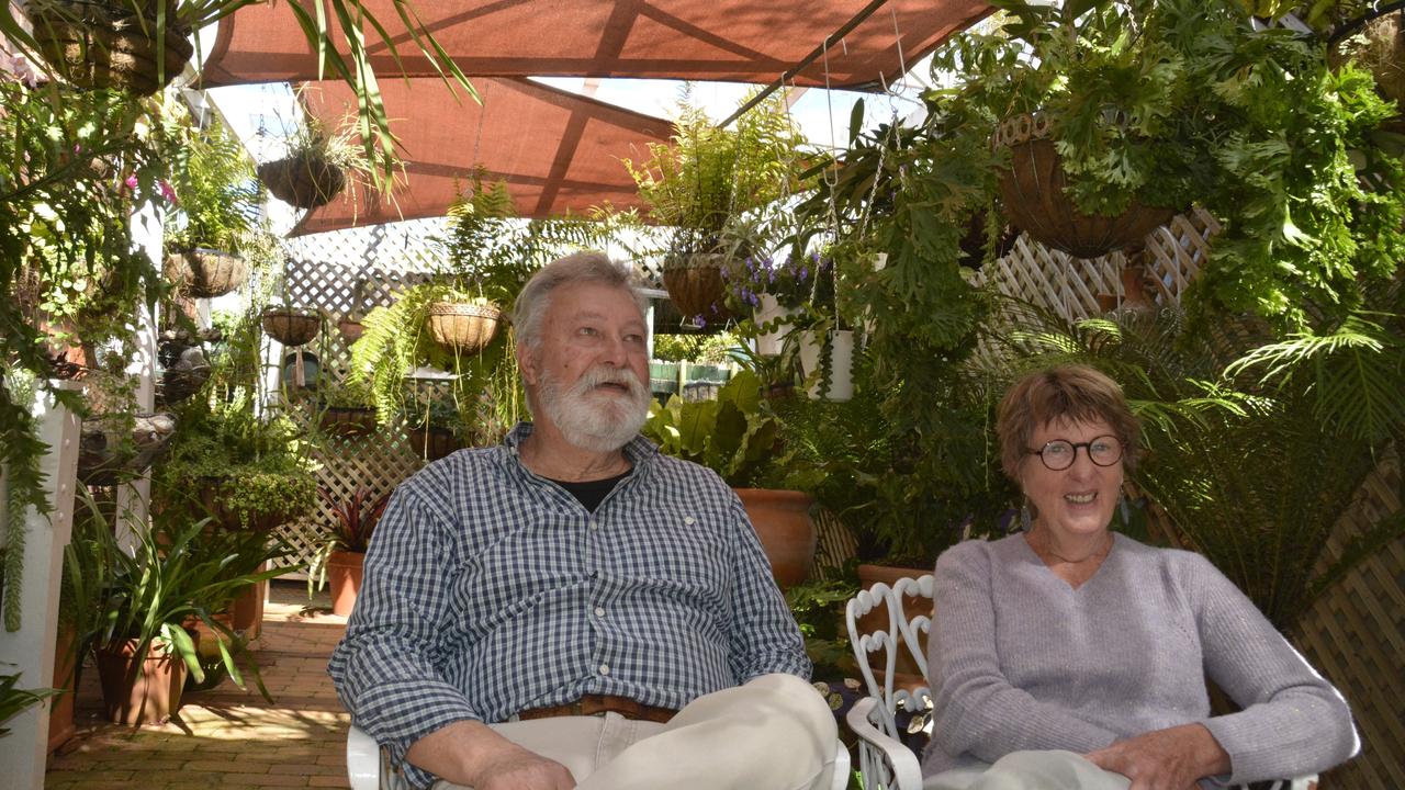 GARDEN THERAPY: The Chronicle Garden Competition entrants Maria and Ian Weatherby say they love to enjoy a morning cuppa and a glass of wine together in their garden haven. Picture: Kate McCormack