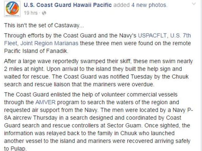 The US Coast Guard was pretty quick to praise everyone involved in the rescue.