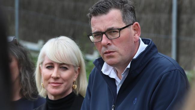 Premier Daniel Andrews and his wife, Catherine, were involved in a cyclist crash. Picture: David Crosling