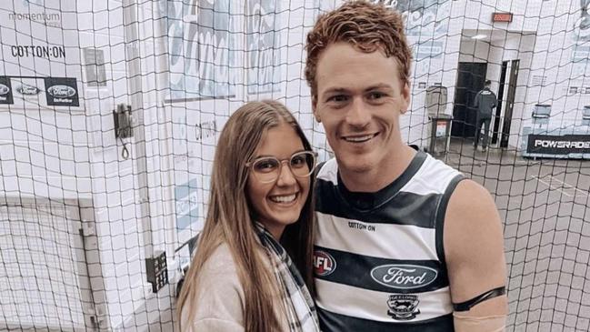 Geelong star Gary Rohan with his partner, Madi Bennett.