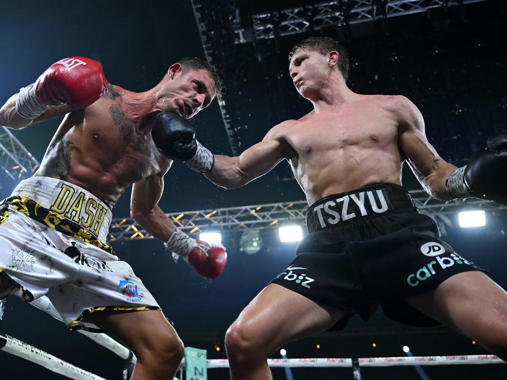 Nikita Tszyu (R) defended his Australian title against Danilo Creati in April. Picture: No Limit Boxing