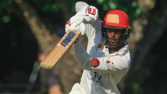 Waratah batter Ash Chandrasinghe in action during his record breaking innings. Picture: Glenn Campbell