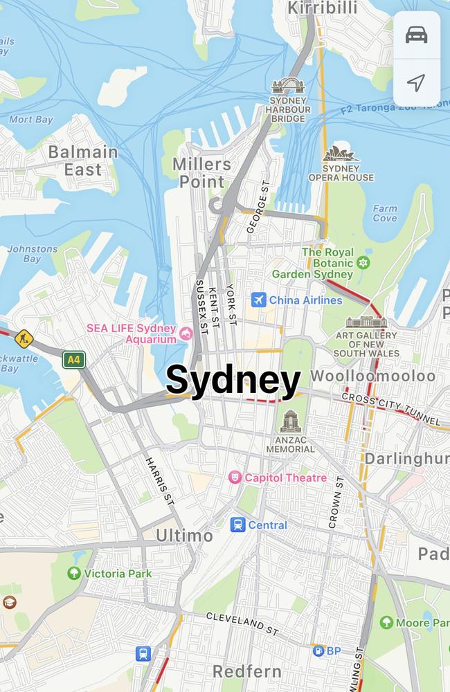 Apple Maps' view of Sydney before the upgrade.