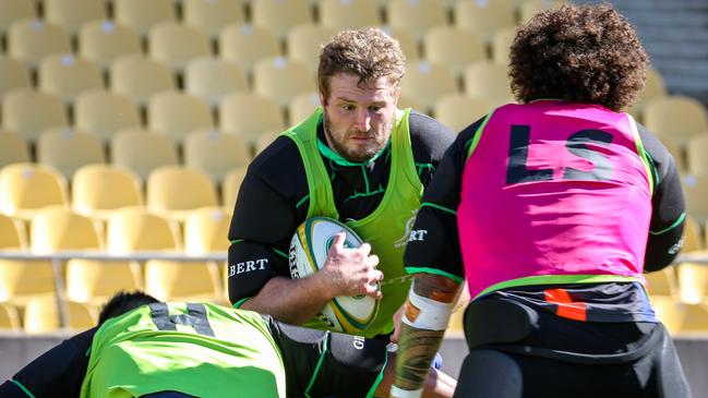 Slipper runs at the big blokes during Wallabies training last week. Picture: Stu Walmsley