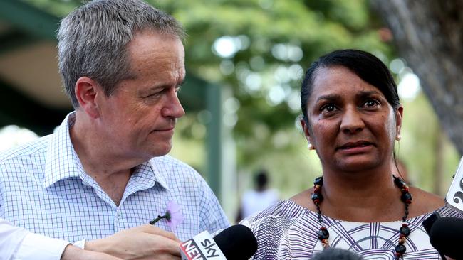 An emotional Nova Peris announcing her retirement with Labor Leader Bill Shorten ahead of Mr Nelson’s online rant.