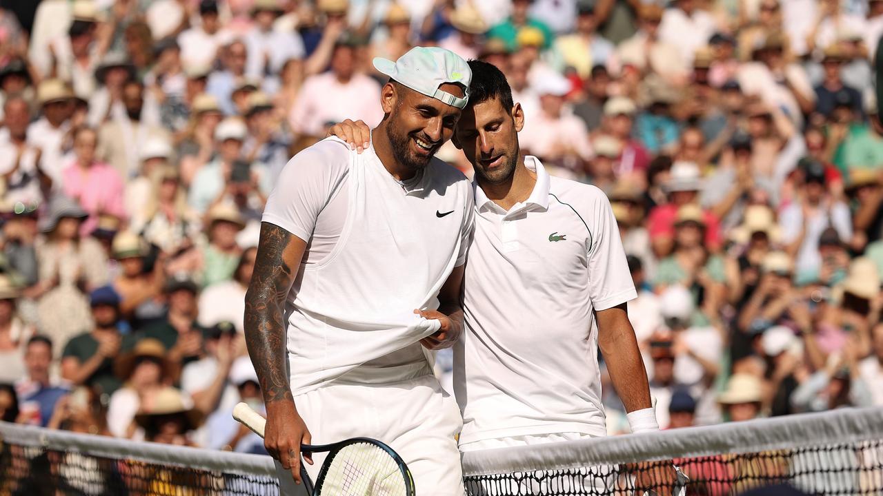 Novak Djokovic and Nick Kyrgios. Photo by Ryan Pierse/Getty Images