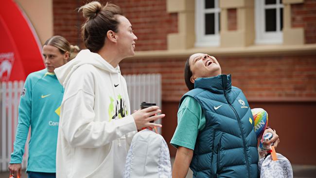 Mackenzie Arnold and Sam Kerr leave the Sydney Swans’ new Moore Park HQ. Picture: Adam Yip