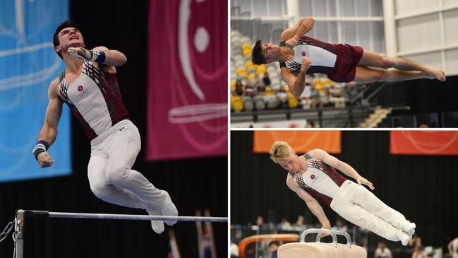 Cooroy gymnasts Finlay Jones, Dean Chandler and Lyam Chandler compete at the National Championships. Picture Winkipop Media