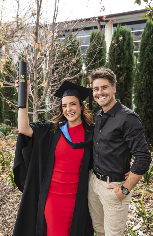 Bachelor of Nursing graduate Jessica Cova celebrates with Will Simpson at a UniSQ graduation ceremony at The Empire, Tuesday, June 25, 2024. Picture: Kevin Farmer