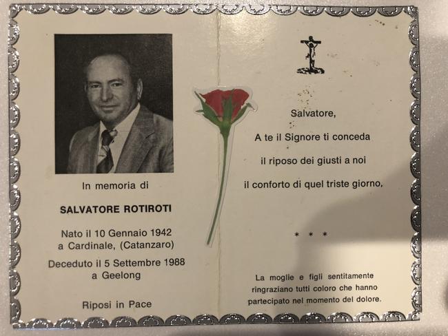 The brochure handed out at the funeral of murder victim Salvatore Rotiroti.