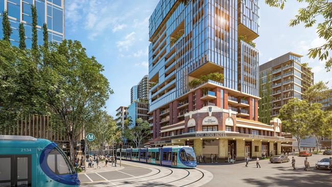 Artist's impression of potential Parramatta Road transformation to include a light rail down the middle, These renders are situated at the corner of Burwood and Parramatta Roads. Picture: Supplied.