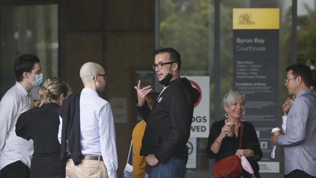 Laurent Hayez and other loved ones of Theo Hayez arrive at Byron Bay Court House for the second day of an inquest into the Belgian backpacker's disappearance. Picture: Liana Boss