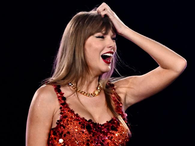 US singer and songwriter Taylor Alison Swift, also known as Taylor Swift, performs on stage at the Paris La Defense Arena as part of her The Eras Tour, in Nanterre, north-western France, on May 9, 2024. (Photo by JULIEN DE ROSA / AFP)