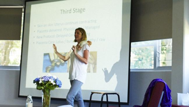 Nadine Richardson teaches expectant couples about the third stage of labour.