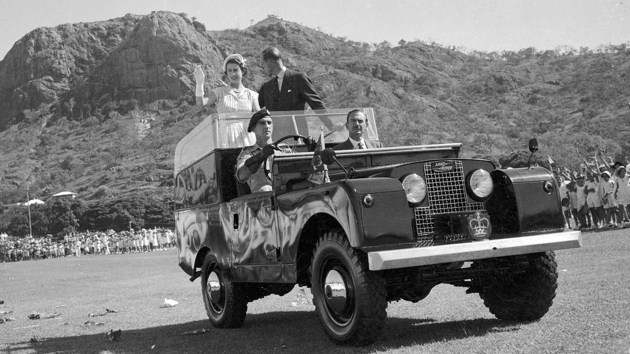 12 Mar 1954 - The Queen and Duke at Townsville. Castle Hill in b/g (C2048) royalty britain visit Queen Elizabeth II &amp; Prince Philip