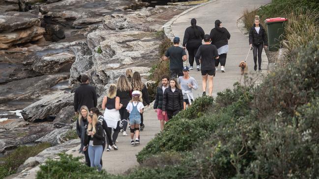 Dawn exercisers at Marks Park in Tamarama today. Picture: Julian Andrews.