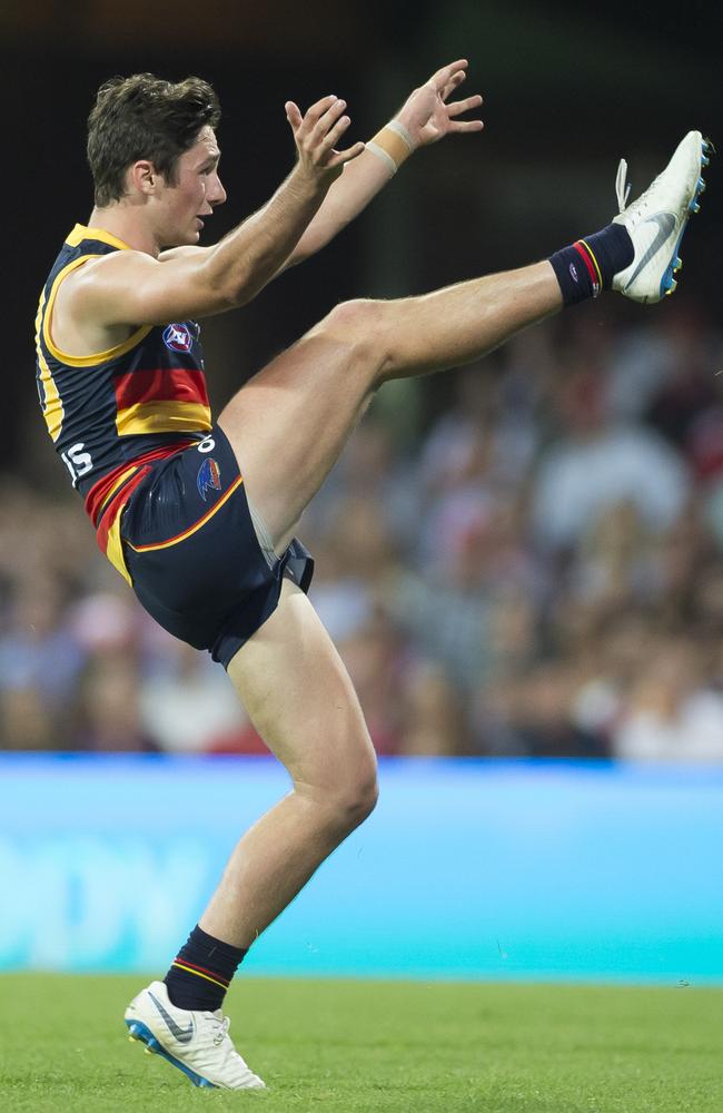 Adelaide’s top draft pick Chayce Jones has played six AFL games in his first season but nothing since Round 10. Picture: Craig Golding (AAP).