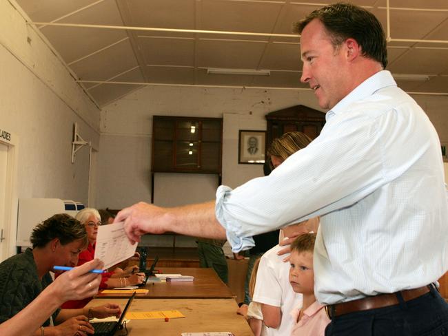 State Election 2010, Liberal leader Will Hodgman collects his ballot paper on polling day at Margate