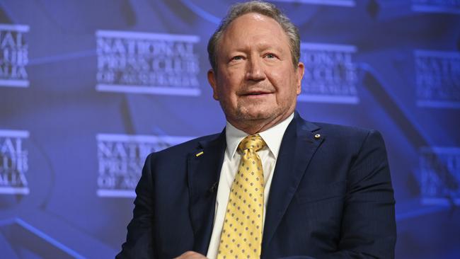 Andrew Forrest addresses the National Press Club of Australia in Canberra on Monday: ‘Change is necessary if you’re going to improve. You cannot improve without change.’ Picture: NCA NewsWire / Martin Ollman