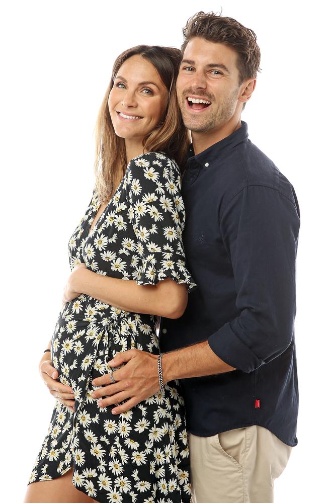 Matty J and Laura Byrne, who admits to happily giving up the gym during her pregnancy. Picture: Tim Hunter.