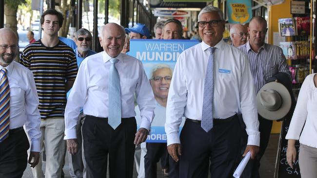 John Howard campaigning with Gilmore candidate Warren Mundine in Nowra today. Picture: Dylan Robinson