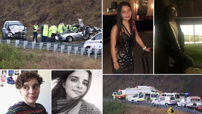 University students (clockwise from top left) Katrina McKeough, 21, Lochlan Parker, 20, Courtney Smith, 20 and Kirsten Van Gorp, 22 died in a horror crash at Advancetown.