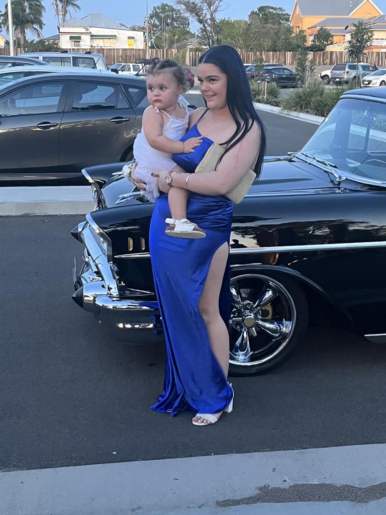 Khloe Graham and Marlanee Gray arrive at the Aldridge State High School formal.