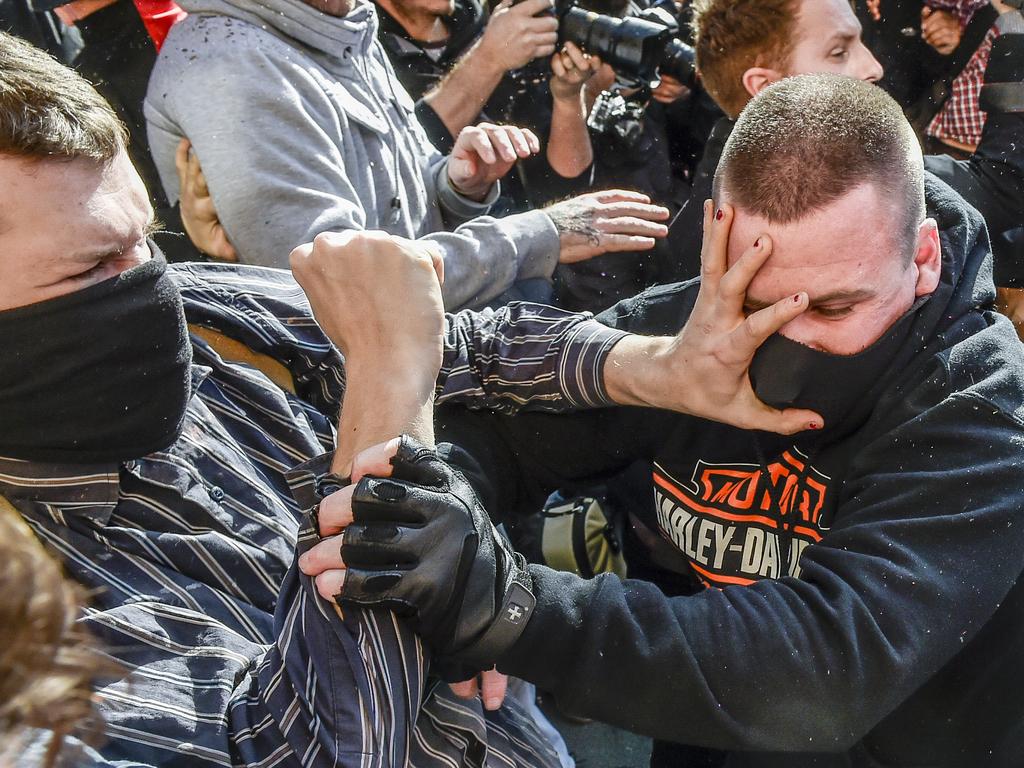 Patriots Front v Anti-Fascist Rally on Parliament Steps. Picture: Jason Edwards