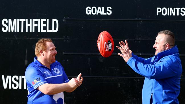 Panthers president Ryan Hocking and football development manager Dwayne Nisbet at Smithfield Oval. Picture: Kelly Barnes