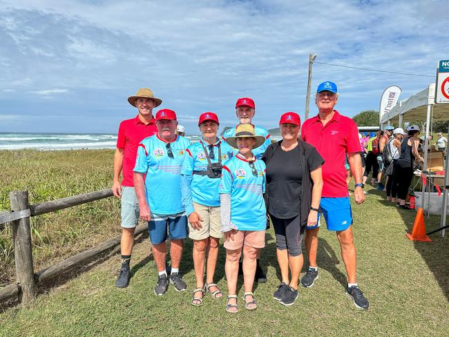 The Byron Coastal Charity Walk celebrated its 10th year running on Saturday with over 850 entrants from across NSW and QLD. Left: WRHS Acting CEO James Lawrence, volunteers Jim Savins, Maryanne Sewell, Steve Dawson, Cathy Dalton, WRHS Community Fundraising Coordinator Melinda Mak, and volunteer Mark Humphries, at the Lennox Head finish line. Picture: Cath Piltz