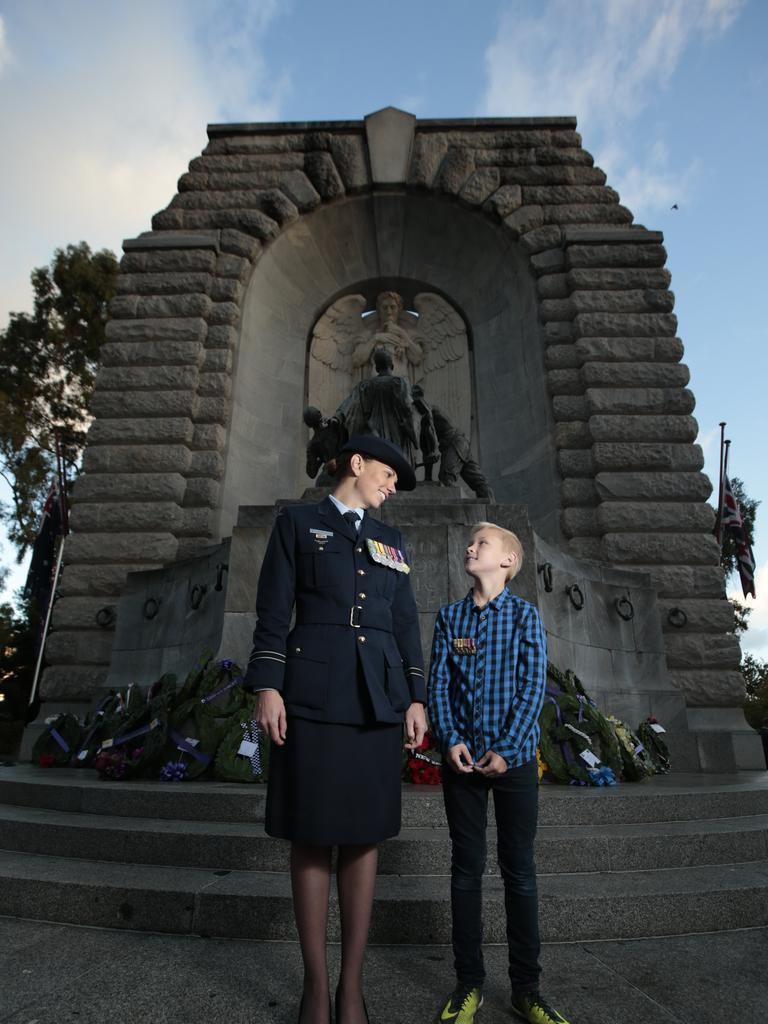 Air force operations officer Candice Bostock from Northgate and nephew Jordan Bostock, 10. Picture: Tait Schmaal.