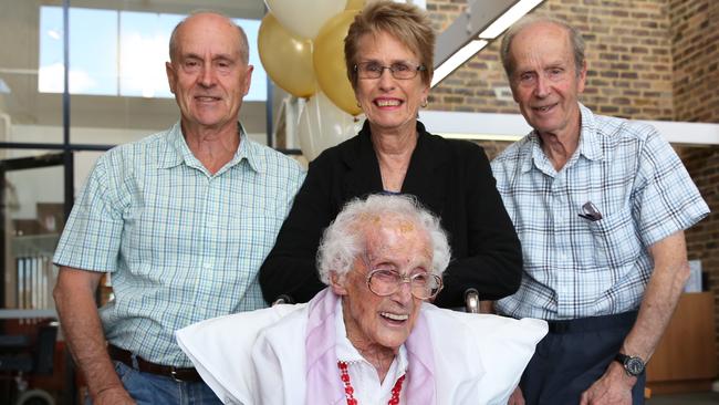 Mrs Giles with sons Graeme (left) and Ron (right) and daughter-in-law Tricia Giles. Picture: Peter Kelly