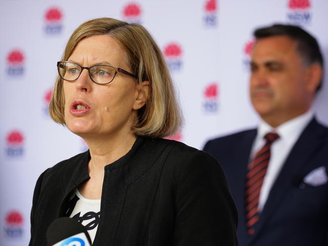 NSW chief health officer Dr Kerry Chant and Acting Premier John Barilaro said that zero new cases of COVID-19 were recorded on Monday. Picture: NCA NewsWire / Gaye Gerard