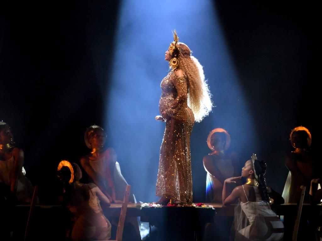 Beyonce performs onstage during The 59th GRAMMY Awards at STAPLES Center on February 12, 2017 in Los Angeles, California. Picture: Getty