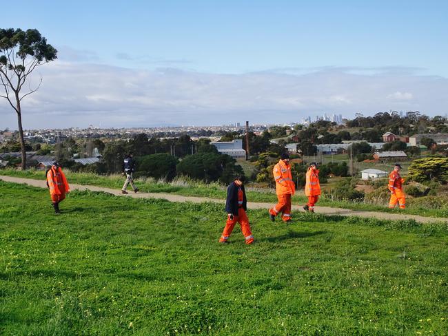 SES searching behind the Ristevski's house earlier this month. Picture: Hamish Blair