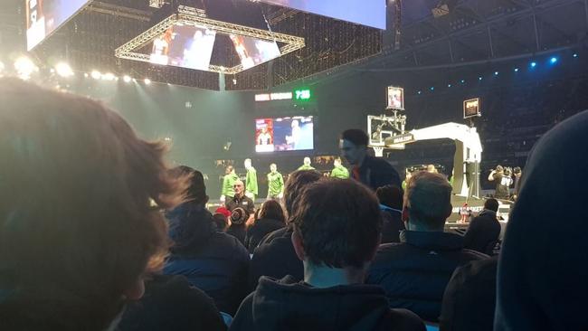 An angry basketball fan’s view of the basketball match at Marvel Stadium last night. Picture: Twitter/@maxxx6966