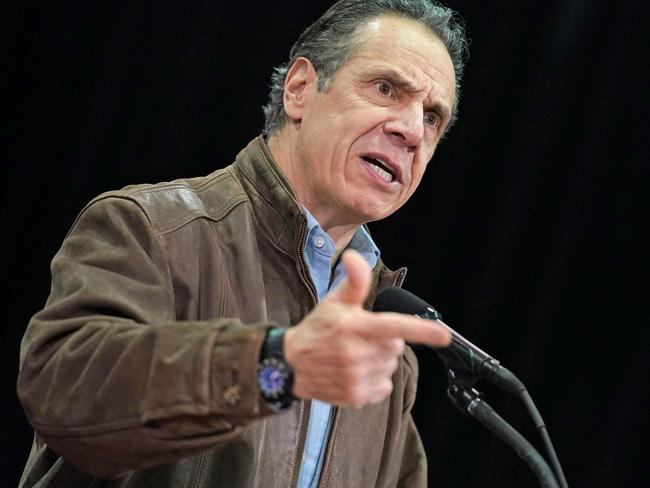 New York Governor Andrew Cuomo speaks during a press conference before the opening of a mass Covid-19 vaccination site in the Queens borough of New York, on February 24, 2021. - The site run by the Federal Emergency Management Agency (FEMA), along with another in Brooklyn, gives priority to local residents in an effort to equitably distribute the vaccine. (Photo by Seth Wenig / POOL / AFP)