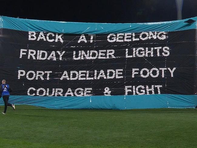 Port Adelaide's banner on Friday night.