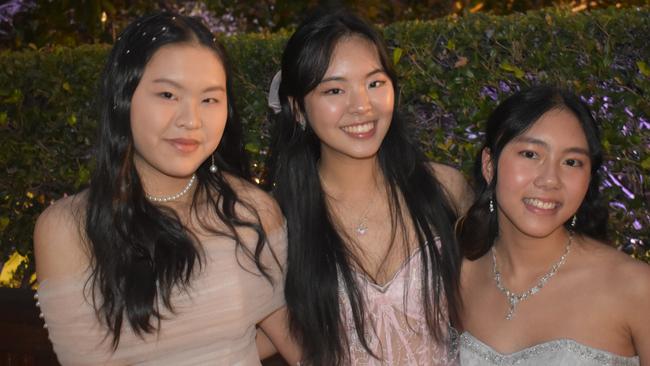 Fiona Tjahjono, Claire Bai and Grace Sun at Queensland Academies Creative Industries formal.