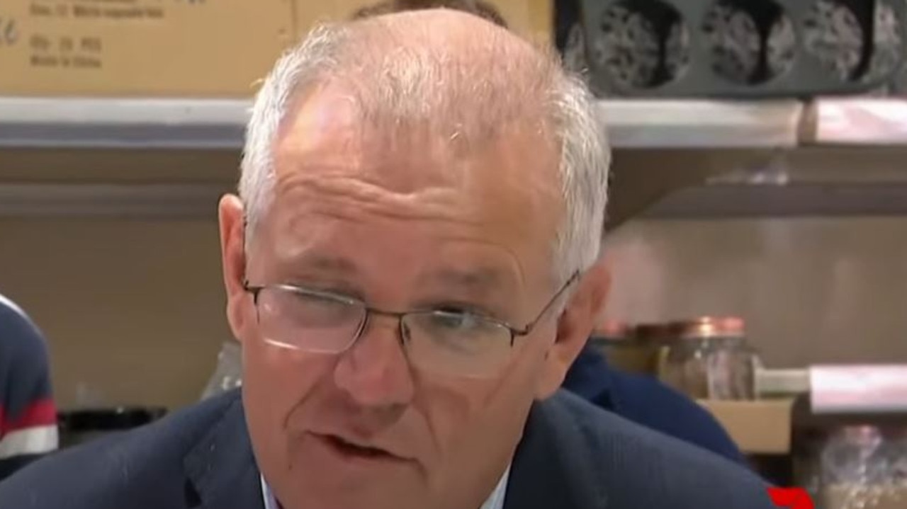 The moment Prime Minister Scott Morrison winks at a woman when asked if he is a sweet or sour kind of guy. Picture: 7 News